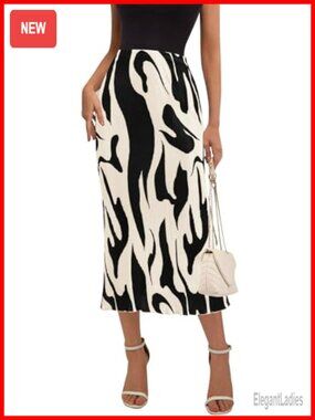 High Waist Graphic Print A-Line Pleated Midi Skirt Trendy Plisse